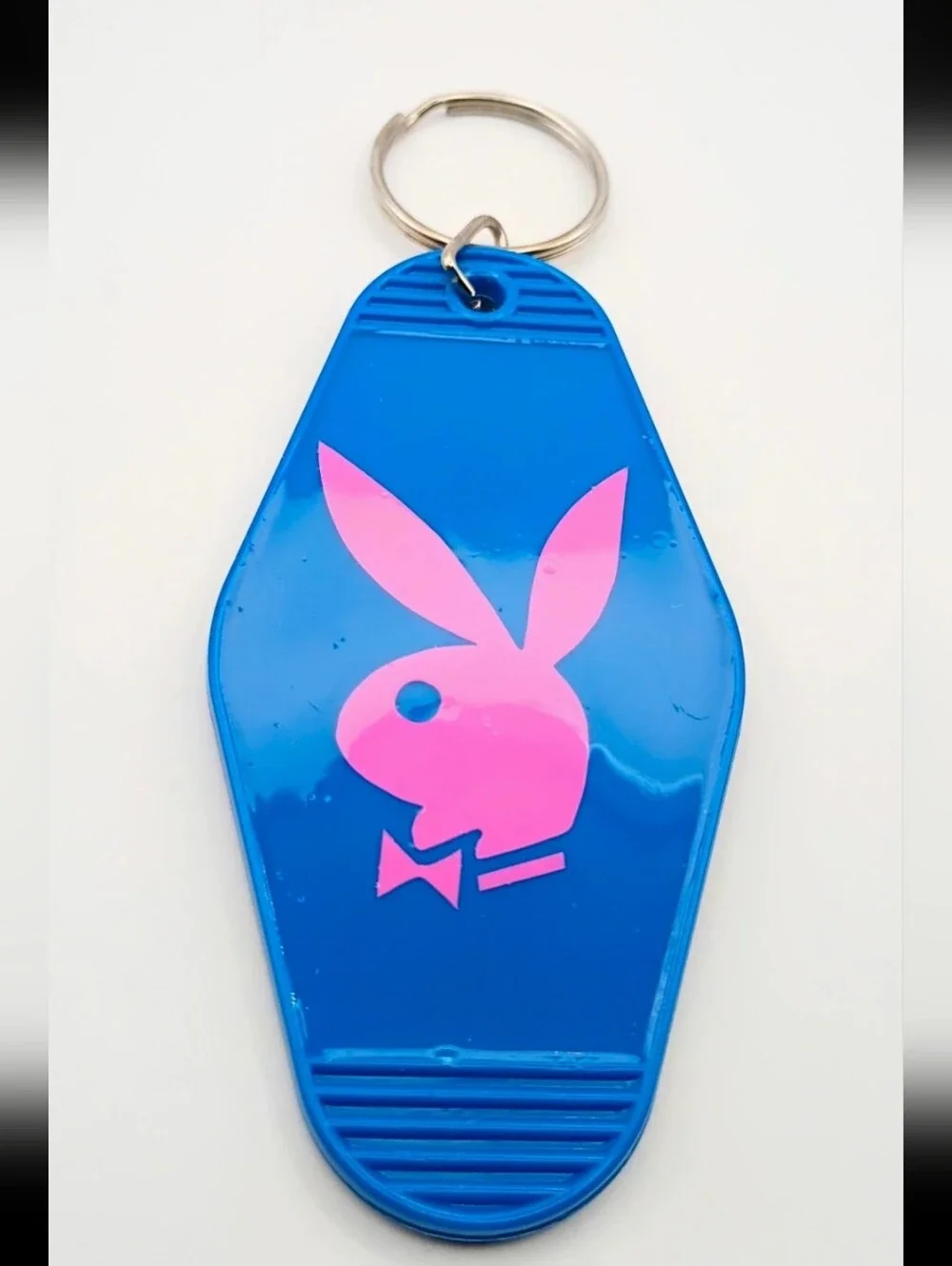 Handmade Pink Bunny Blue Motel Style Keychain Tag